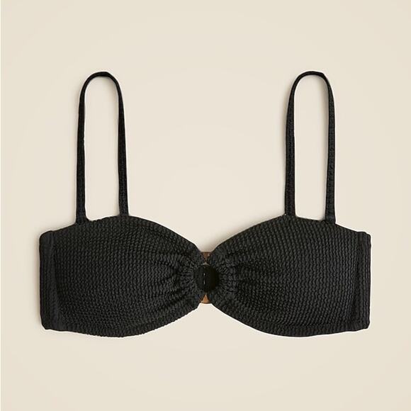J. CREW 90’s O-Ring Bandeau Bikini Top Scrunched Textured in black NWT 3X - Picture 1 of 5